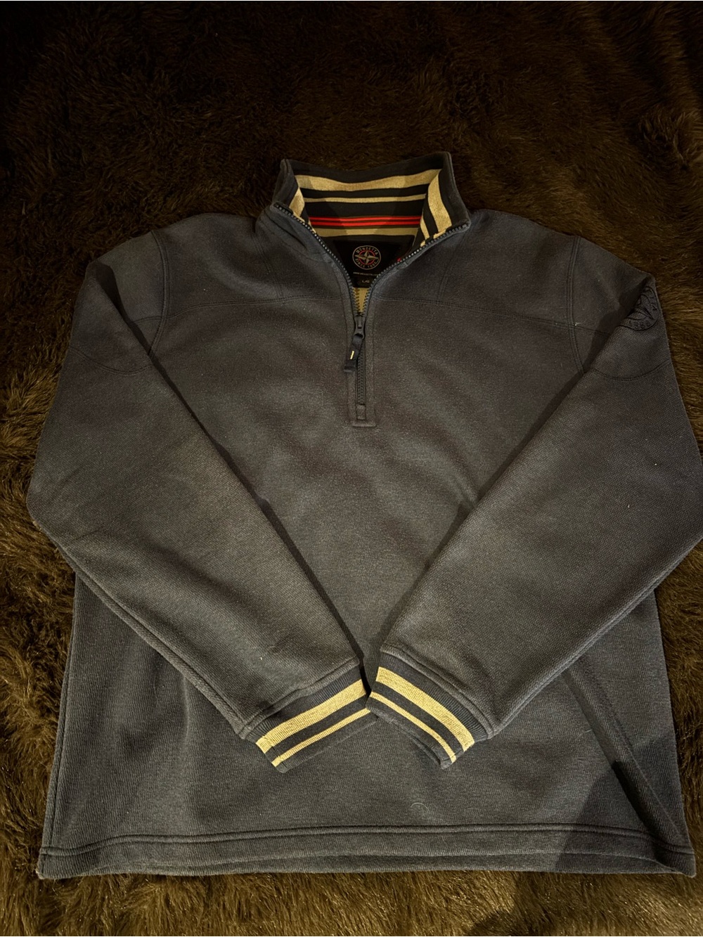 Mondetta Men's Navy Quarter-Zip Sweater with Striped Trim